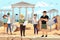 Vector characters tourists in Greece excursion