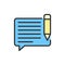 Vector chat with pen, sms, write message, email flat color line icon.
