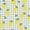 Vector check background and lemon illustration motif seamless repeat pattern