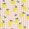 Vector check background and lemon illustration motif seamless repeat pattern