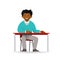 Vector cheeky african man in sweater and pants posing. Sitting at table