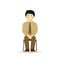 Vector cheeky asian man in business suit posing. Sitting on chair.