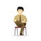 Vector cheeky asian man in business suit posing. Sitting on chair on ones foot