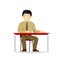 Vector cheeky asian man character sitting at table