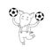 Vector cheerful pig with balls. Cartoon happy soccer player.