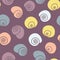 Vector Cheerful Snail Shells on Purple seamless pattern background.