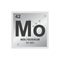 Vector chemical symbol of molybdenum from the periodic table of the elements on the background from connected molecules.