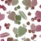 Vector Cherries, Strawberries, Blueberries and Berries Silhouettes in Red Green Ombre on White Background Seamless