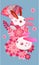 Vector cherry blossom with blue background Japanese couple rabbit and tassel fan