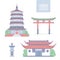 Vector Chinese architecture landmarks. Oriental buildings line art gate pagoda and gazebo. Set different architectural