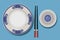 Vector of Chinese porcelain with chopsticks