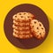 Vector chocolate crumbs chips icon. Realistic homemade choco chip cookies vector illustration.