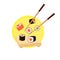 Vector Chopsticks with Rolls on Circle Background, Sushi Concept, Japanese Food Set.