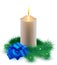 Vector christmas card, burning white candle