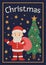 Vector Christmas card with cute Santa Claus, fir tree. Funny Christmas background or book cover with Father Frost. Flat New Year