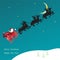 Vector christmas card with flying Sledge with Santa Claus