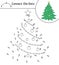 Vector Christmas dot-to-dot and color activity with cute fir tree. Winter holiday connect the dots game for children. Funny