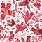 Vector christmas folk red birds seamless pattern.