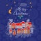 Vector Christmas greeting card with houses placed around the half of planet, set of cute vector houses, winter theme. Christmas p