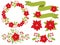 Vector Christmas and New Year Set with Floral Wreath, Bouquets and Ribbons