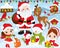 Vector Christmas and New Year Set with Santa, Little Girls, Deer, Owls and Winter Elements