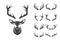 Vector Christmas Reindeer Horns, Antlers. Deer Horn Silhouettes. Hand Drawn Deers Horn, Antler Set. Animal Antler