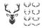 Vector Christmas Reindeer Horns, Antlers. Deer Horn Silhouettes. Hand Drawn Deers Horn, Antler Set. Animal Antler