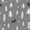 Vector Christmas seamless pattern with cute cartoon deer, trees, and snowflakes. White, black, and grey palette