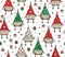 Vector Christmas seamless pattern of funny gnomes cartoons,  isolated on white