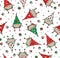 Vector Christmas seamless pattern of funny gnomes cartoons,  isolated on white