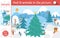 Vector Christmas searching game with cute characters in winter forest. Find hidden animals in the picture. Simple fun educational