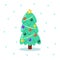 Vector Christmas tree in cartoon style. Decorated symbol of the Christmas and New year holidays. Isolated flat element