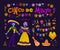 Vector cinco de mayo set of mexico traditional elements, symbols & skeleton characters in flat hand drawn style isolated on dark b