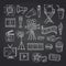 Vector cinema doodle icons on black chalkboard illustration