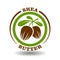 Vector circle logo Shea butter with green leaves branch and brown nuts symbol in round pictogram for organic cosmetics sign