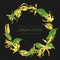 Vector circle wreath with ylang ylang flowers. Floral frame with tropical yellow flowers on a dark grey background