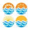 Vector circles with sea or ocean water and summer sun