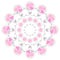 Vector circular round wedding romantic mandala with cute pink hearts and bows- adult coloring book page