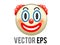 Vector circus or birthday clown icon with white face makeup, red nose, exaggerated eyes and smile