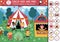 Vector circus searching game with amusement show marquee, clown. Spot hidden objects in the picture. Simple festival tent seek and