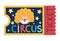 Vector circus ticket icon. Amusement park pass clipart isolated on white background. Cute funny street festival entrance card.