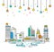 Vector city christmas festival holiday outline style, winter celebration concept