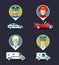 Vector city service infographics in flat style. Urban municipal transport with different professions men icons.