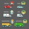 Vector city service infographics in flat style. Urban municipal transport with different professions men icons.