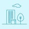 Vector city thin line office building with tree and cloud. Town business real estate apartment concept icon