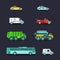 Vector city transport set in flat style.Town municipal different special,emergency service cars,trucks icons collection.