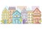 Vector cityscape of old europe street in flat style. View on facades of europe buildings