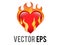 Vector classic love red glossy heart on fire icon, used for desire