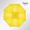 Vector classic yellow round Rain umbrella top view. Transparent background