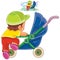 Vector clip art illustration of little child climbs into a pram